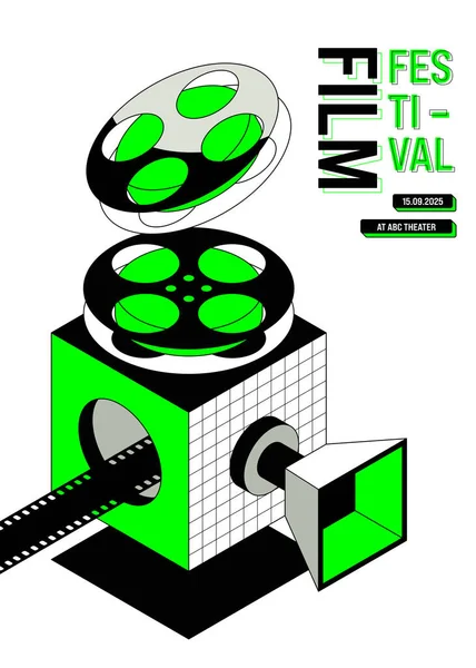 Film Festival Poster Design Modello Sfondo Con Fotocamera Pellicola Isometrica — Vettoriale Stock