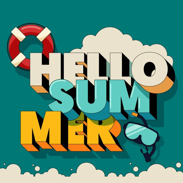 夏時間と幸せな休日のポスターテンプレート3Dタイポグラフィと背景フラットデザインスタイル ベクトルイラスト — ストックベクタ