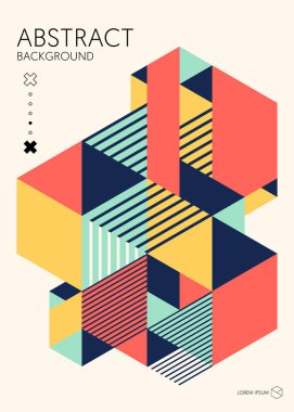 Soyut geometrik izometrik şekil düzeni tasarım şablon arka plan modern sanat tarzı. Tasarım öğesi kullanılan poster, zemin, yayın, broşür, el ilanı, reklam, vektör çizim için
