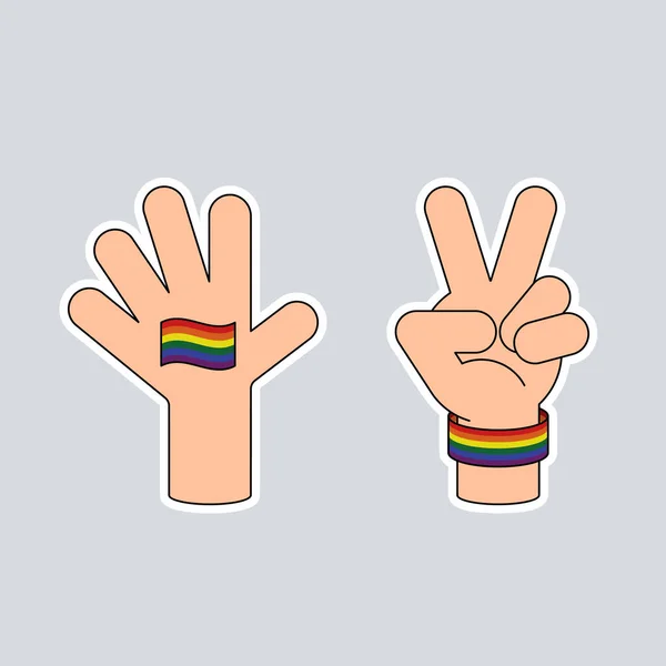 Set Lgbt Sticker Pride Month Diversity Concept Decorated Rainbow Flag — Stock Vector