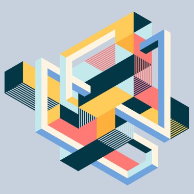 Soyut izometrik geometrik şekil modern sanat tarzı arka plan. Tasarım ögesi şablonu duvar kağıdı, arkaplan, baskı, dergi kapağı; yıllık rapor, vektör illüstrasyonu için kullanılabilir