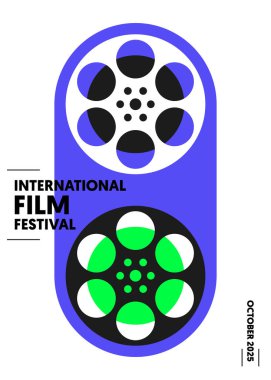 Movie poster tasarım şablonu modern kamera tarzıyla. Arkaplan, pankart, broşür, broşür, broşür, broşür, baskı, yayın, vektör illüstrasyonu için kullanılabilir