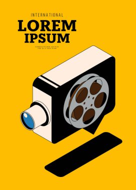 Film ve film festivali poster şablonu tasarımı. Arkaplan, pankart, broşür, broşür, broşür, broşür, baskı, yayın, vektör illüstrasyonu için kullanılabilir
