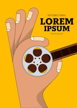 Film ve film festivali poster şablonu tasarımı. Arkaplan, pankart, broşür, broşür, broşür, broşür, baskı, yayın, vektör illüstrasyonu için kullanılabilir