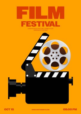 Film ve film festivali poster şablonu tasarımı modern vintage retro tarzı. Tasarım ögesi arkaplan, pankart, broşür, broşür, broşür, el ilanı, baskı, yayın, vektör ilülasyonu için kullanılabilir
