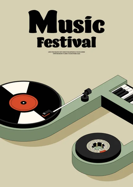 Musik Plakat Vorlage Design Hintergrund Mit Vinyl Schallplatte Modernen Vintage — Stockvektor
