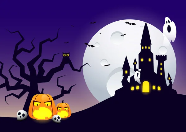 Happy Halloween Party Pozadí Dekorativní Dýní Hrad Hororové Scenérie Vektorové — Stockový vektor