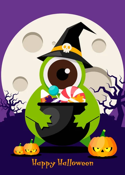 Happy Halloween Party Zaproszenie Szablon Projekt Dekoracyjny Tło Cute Monster — Wektor stockowy