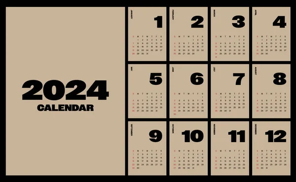 Conjunto 2024 Calendario Imprimible Dividir Por Diseño Plantilla Mes Estilo — Vector de stock