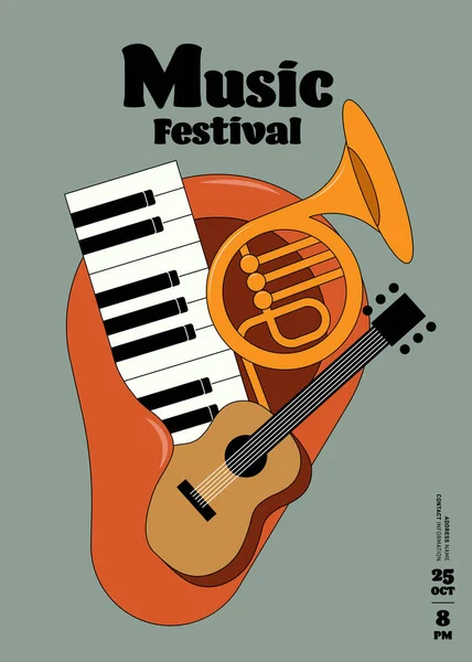Plakat Muzyczny Szablon Tło Instrumentem Muzycznym Vintage Stylu Retro Element — Wektor stockowy