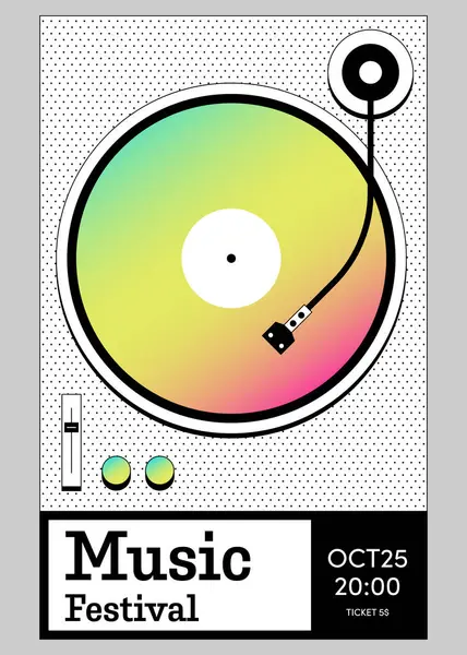 Modèle Affiche Musique Fond Conception Avec Disque Vinyle Style Rétro — Image vectorielle