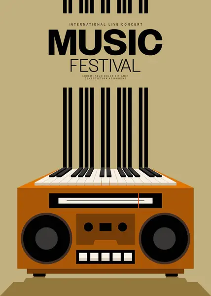 Hintergrund Für Die Gestaltung Von Musikplakaten Mit Klaviertastatur Und Retro — Stockvektor