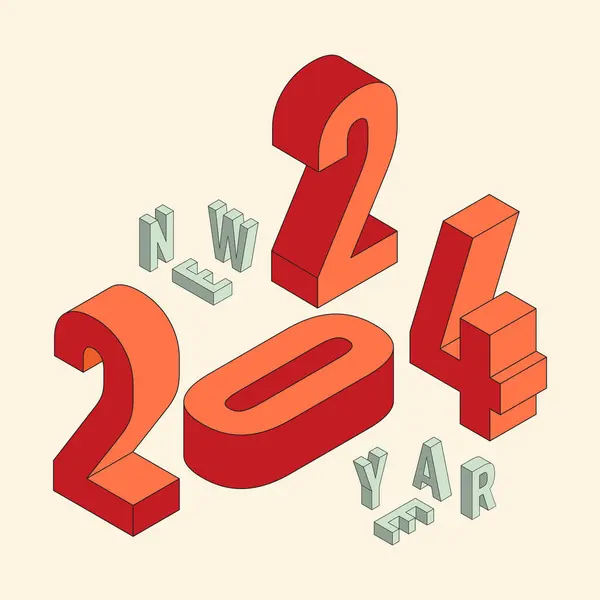 2024 Nuovo Anno Concetto Sfondo Decorativo Con Moderno Isometrico Vintage Illustrazione Stock