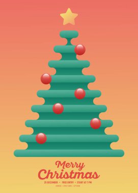 Noel ağacıyla geleneksel Noel festivali dekoratifi. Tebrik kartı, kartpostal, arkaplan, broşür, yayın, vektör ilüstrasyonu için tasarım ögesi kullanılabilir