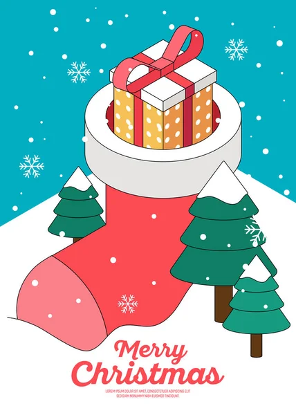 Joyeux Noël Concept Décoratif Avec Chaussette Boîte Cadeau Isométrique Style Vecteur En Vente