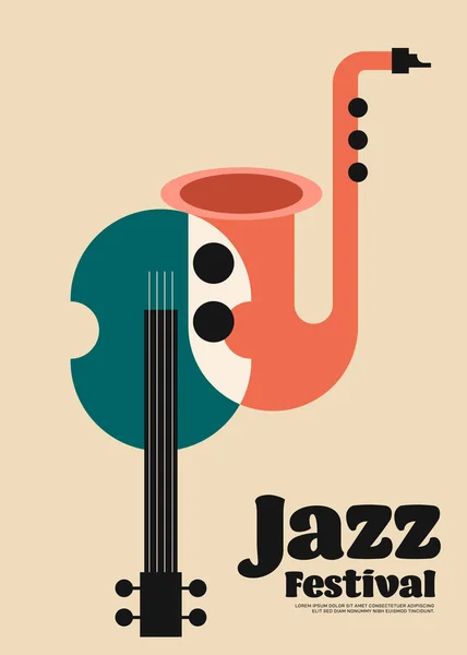 Jazz Festival Musica Poster Modello Design Sfondo Moderno Vintage Stile Vettoriale Stock