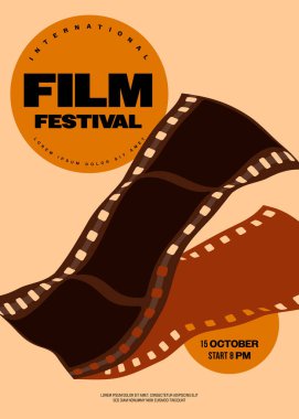 Film ve film festivali poster şablonu ve klasik film şeridi. Tasarım ögesi pankart, broşür, broşür, broşür, broşür, baskı, vektör illüstrasyonu için kullanılabilir
