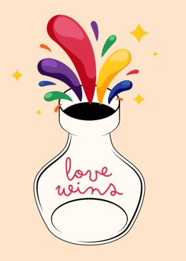 LGBT Onur Ayı ve kavanoz ve renkli organik şekillerle dekore edilmiş çeşitlilik konsepti. Tasarım ögesi poster, arkaplan, afiş, broşür, broşür, baskı, vektör ilüstrasyonu için kullanılabilir