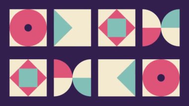 Soyut geometrik şekil döngüsü element hareketi grafik arkaplan şablonu. Renkli daire ve kare animasyon modern tasarım biçimi
