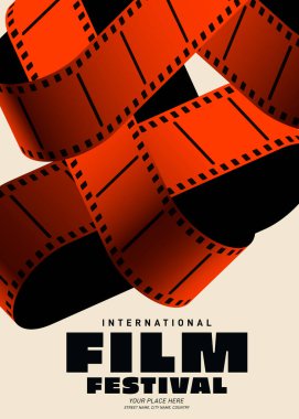 Film ve film festivali poster şablonu tasarımı. Modern klasik film tarzıyla. Tasarım ögesi pankart, broşür, broşür, broşür, broşür, baskı, vektör illüstrasyonu için kullanılabilir