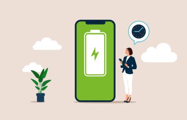 smartphone with charging battery. vector illustration. flat style.