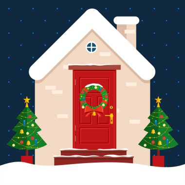 Christmas door. Flat modern vector illustration.
