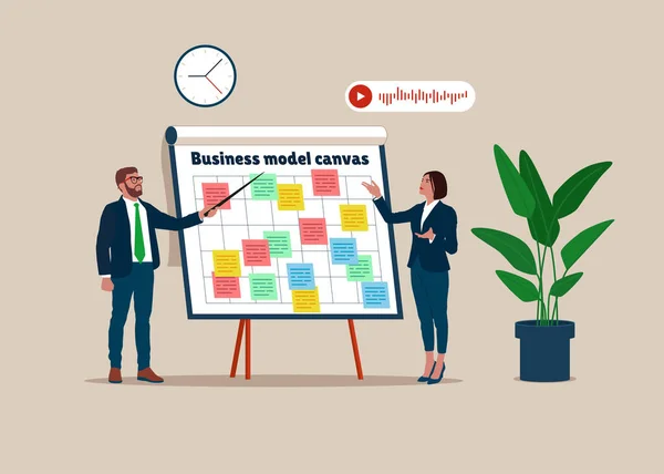 Businessman Partner Present Business Model Whiteboard Brainstorm Business Idea Plan — 스톡 벡터