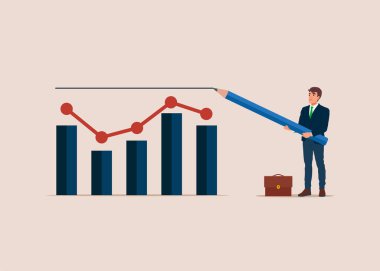 businessman with graph chart flat design vector illustration
