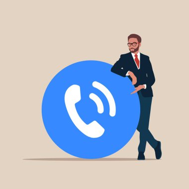 Telefon sembolü olan bir iş adamının vektör çizimi
