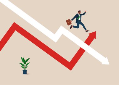 businessman jumping on arrows, vector illustration