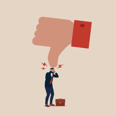  Üzgün bir işadamı ve eli aşağıda. Düz modern vektör düz resimleme.