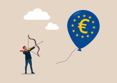  Başarılı bir iş adamı hedefine ulaşmak için balonla atış yapar. Modern düz vektör illüstrasyonu