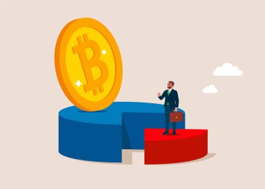 İş adamı çizelgesi ve bitcoin, vektör illüstrasyon tasarımı