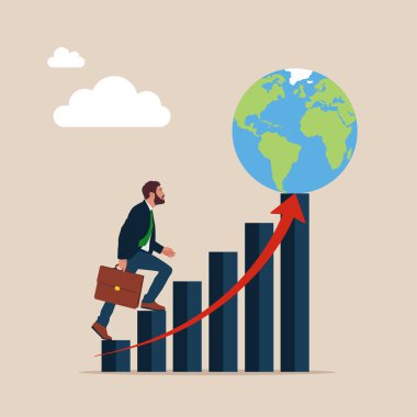  Dünya küresi ve düz vektör tasarımı olan bir işadamı.