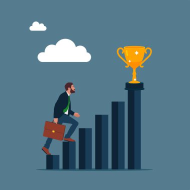  İşadamı altın kupa ve düz vektör tasarımı ile listeye giriyor