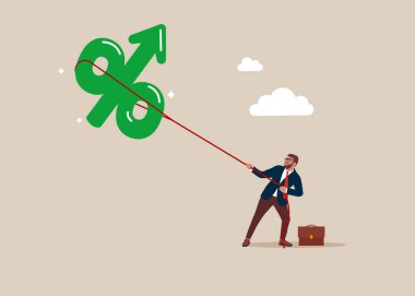  Tüketici şişirilmiş faiz balonu ile mücadele ediyor. Artan faiz hisseleri. Düz vektör illüstrasyonu.