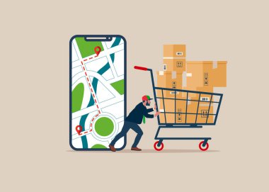 harita vektör çizim tasarımı kutulu kurye ve akıllı telefon