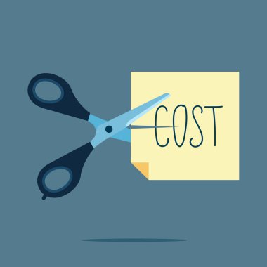  Maliyet düşüşü, maliyet kesintisi ve verimlilik kavramı. Düz biçimli modern vektör illüstrasyonu.