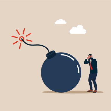  İş yatırımcısı, borsa paniği, mali kriz tahmini, beklenmedik bir sorun, zor kararlar verme, tehlikeli bir durum. Düz biçimli modern vektör illüstrasyonu