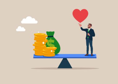 Hayat paradan daha değerlidir. Sağlıkla parayı karşılaştır. Düz biçimli modern vektör illüstrasyonu