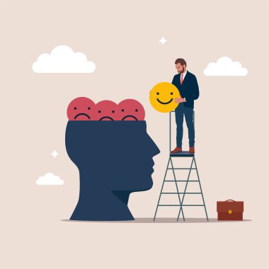 Add positive thoughts to negative people. Think negative. Flat vector illustration