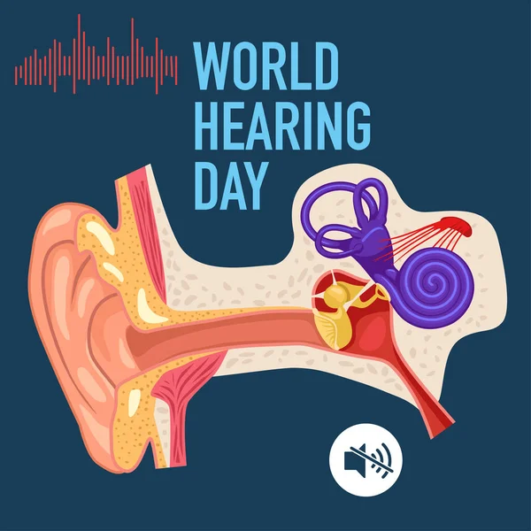 Modern Vector Illustration Flat Style Create Awareness World Hearing Day — Vetor de Stock