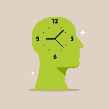 Saati olan insan kafası, yaratıcı düşünce konsepti vektör çizimi