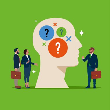 iş adamları ve soru işaretleri simgeleri, düz vektör tasarımı