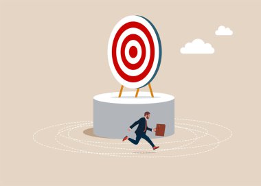  Hedefin etrafında koşan bir iş adamı. Düz biçimli modern vektör illüstrasyonu