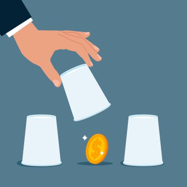  Shell oyunu ve iş konsepti. Kumar riski. Düz biçimli modern vektör illüstrasyonu