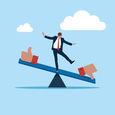  Tahterevallide baş parmak yukarı, baş parmak aşağı denge. Düz biçimli modern vektör illüstrasyonu