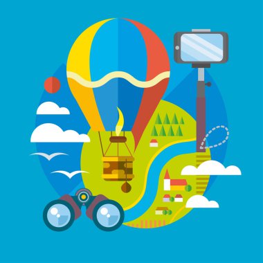 flat style set with travel icons and elements