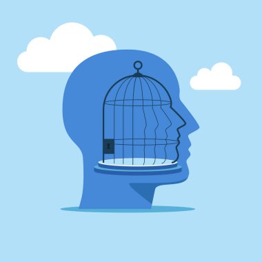  Boş üzgün benlik korkusu stres suistimali fobisi. Yalnız kapalıyız. Düz vektör illüstrasyonu