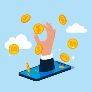 Mavi arka planda el ele para ve akıllı telefon.